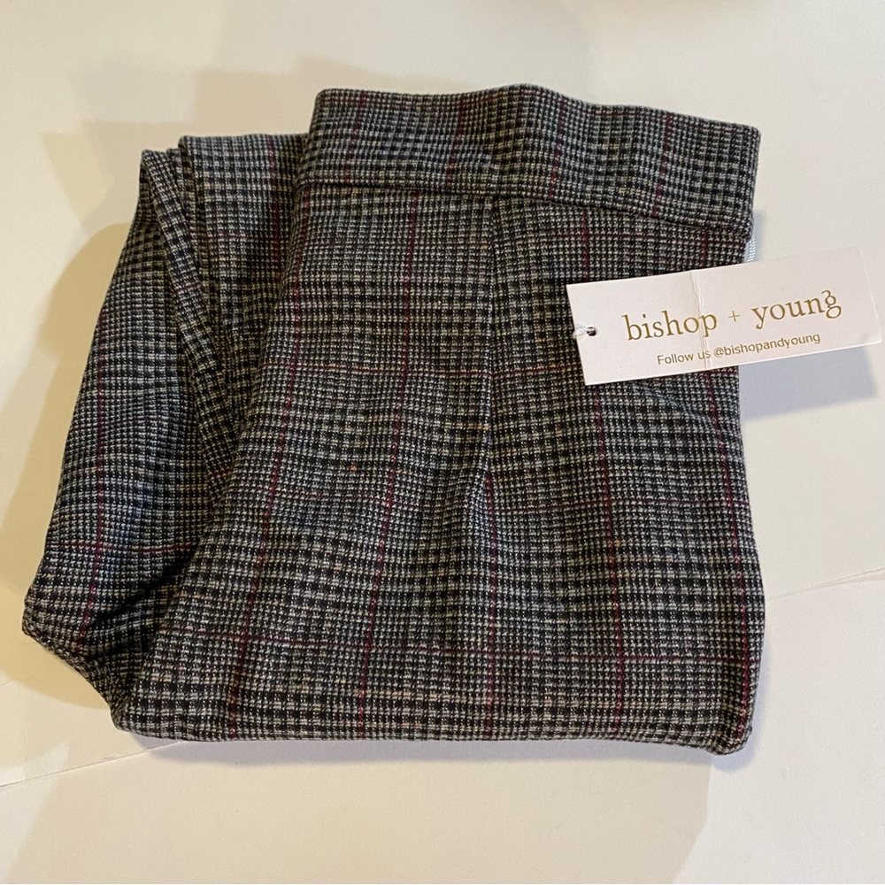 bishop+young stretch plaid pant side zip at hip and ankles, size S no fabric tag